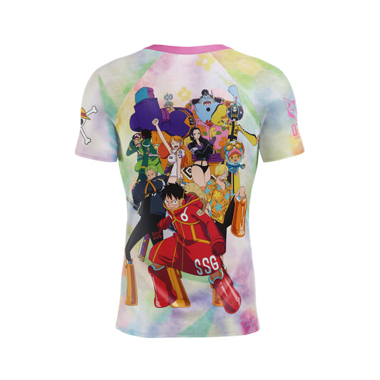Short sleeve t-shirt men - One piece egghead luffy and the crew pink