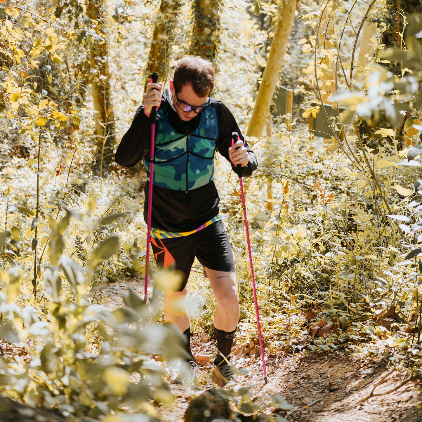 Bastoni pieghevoli ultraleggeri in carbonio per Trail Running e Trekking - Rosa