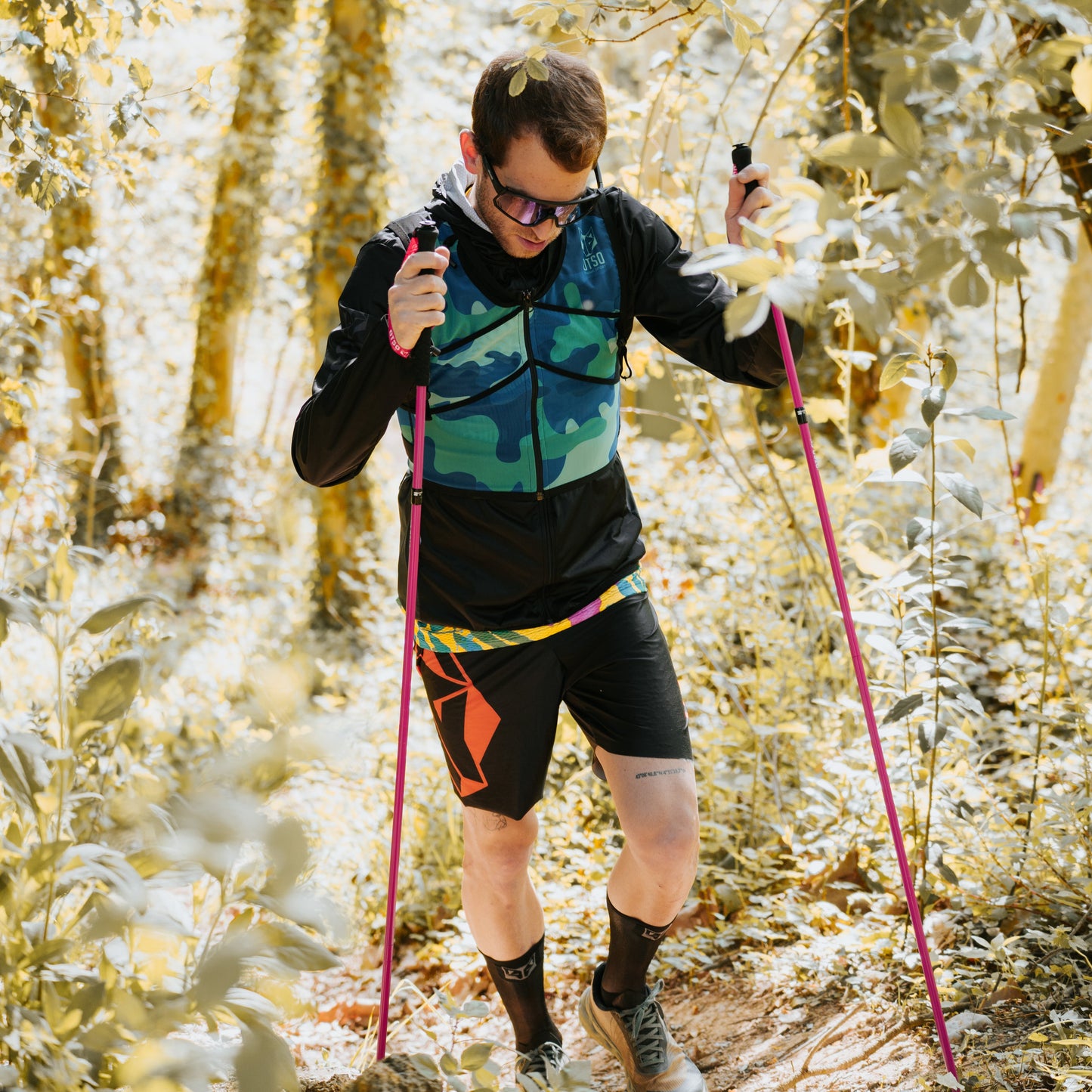 Bastoni pieghevoli ultraleggeri in carbonio per Trail Running e Trekking - Rosa