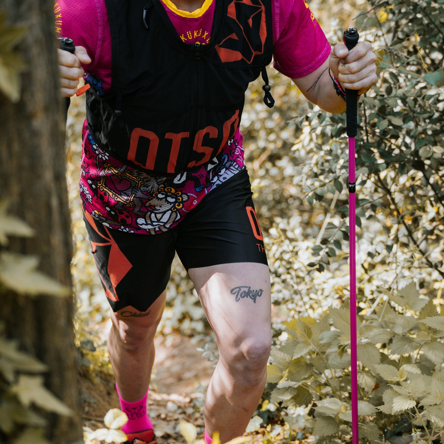 Bastoni pieghevoli ultraleggeri in carbonio per Trail Running e Trekking - Rosa