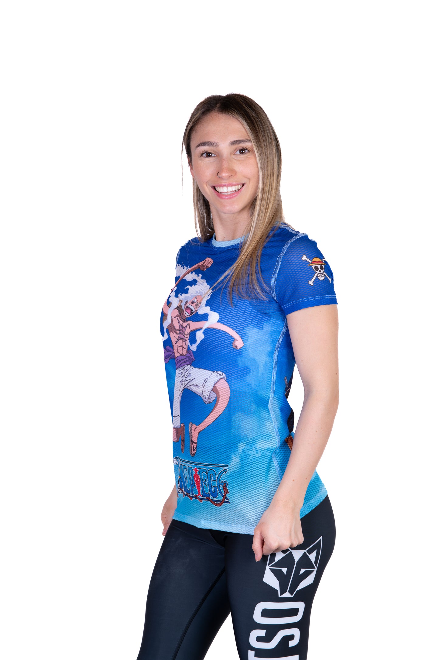 Short sleeve t-shirt women - One piece egghead luffy and the crew blue
