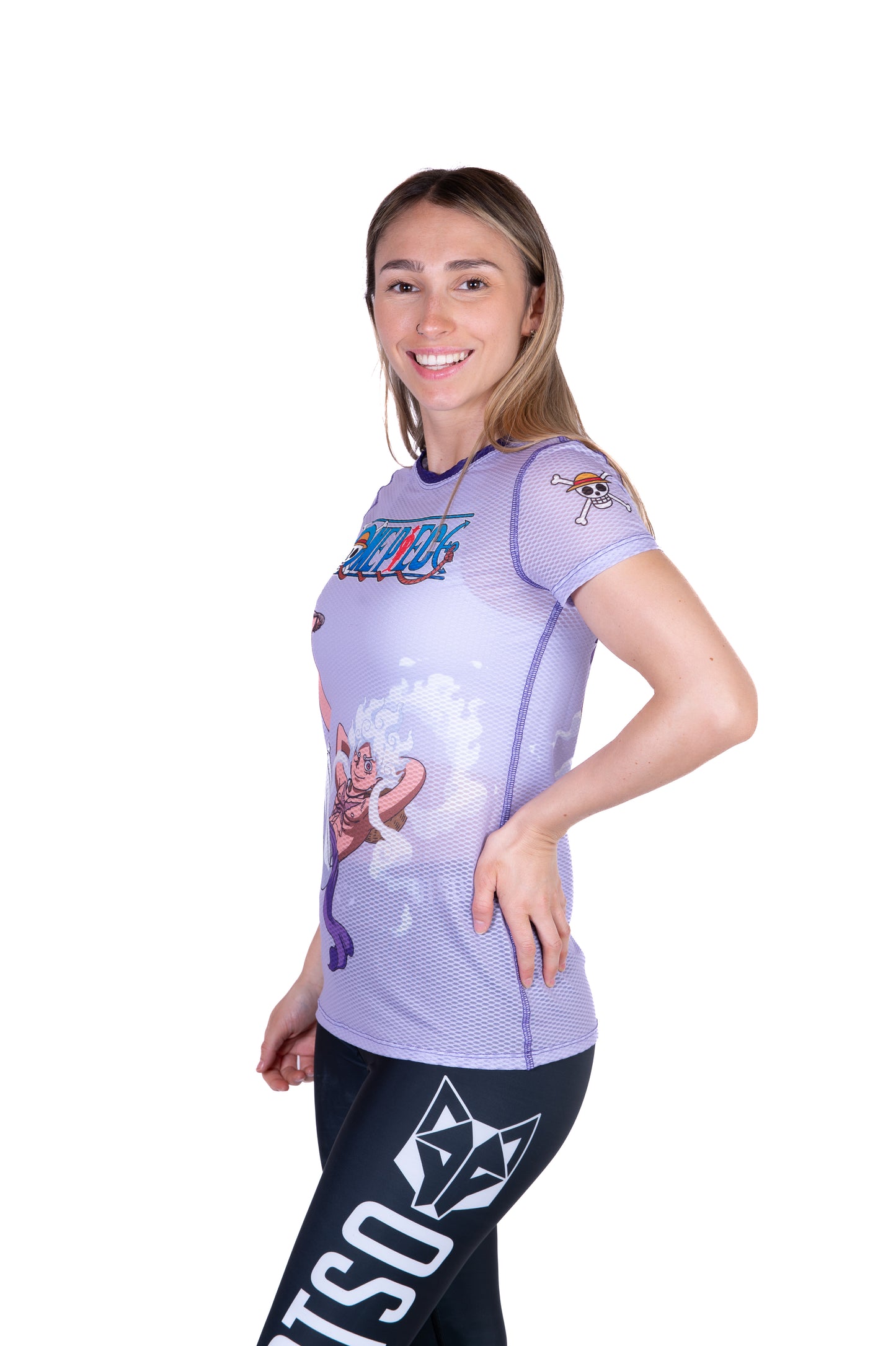 Camiseta manga corta mujer - One piece egghead luffy gear5 purple