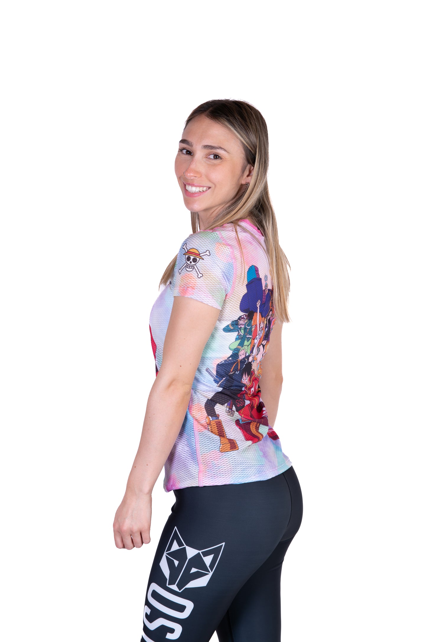 T-shirt de manga curta para mulher - One piece egghead luffy and the crew pink