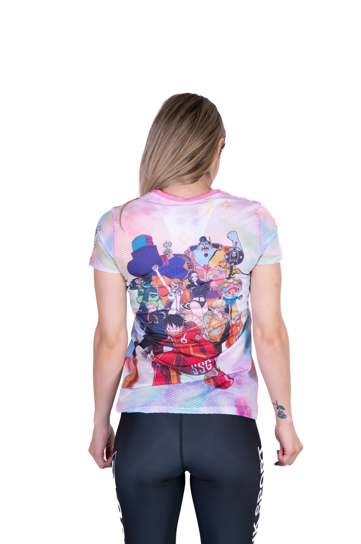 T-shirt de manga curta para mulher - One piece egghead luffy and the crew pink