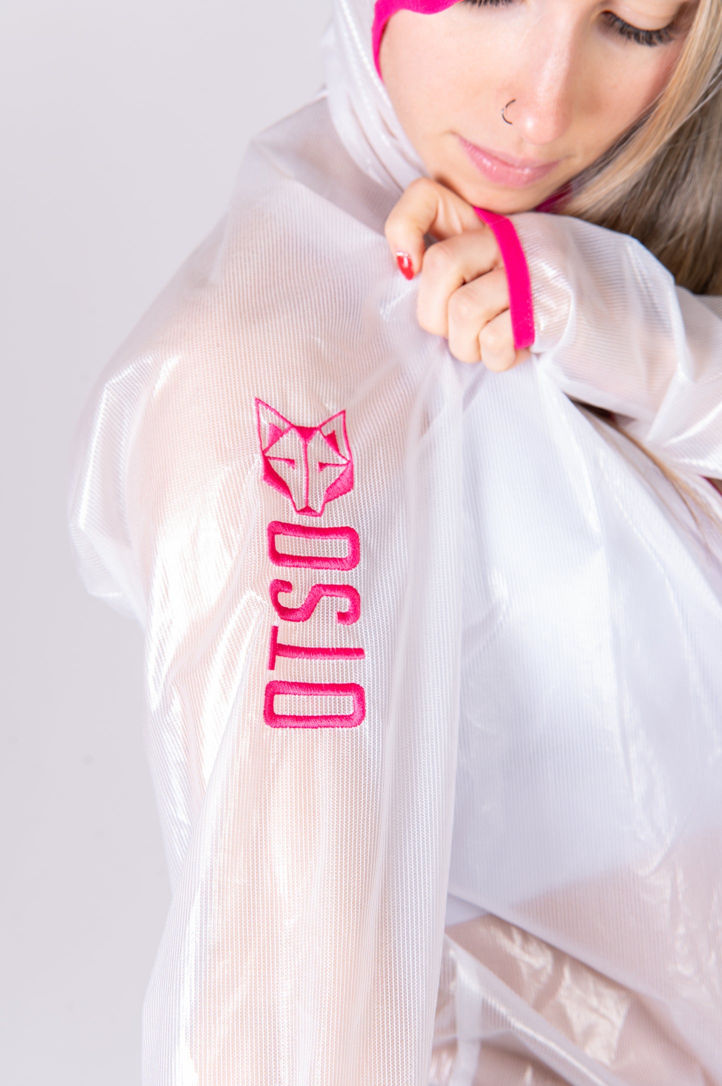 Waterproof jacket - White & Fluo Pink
