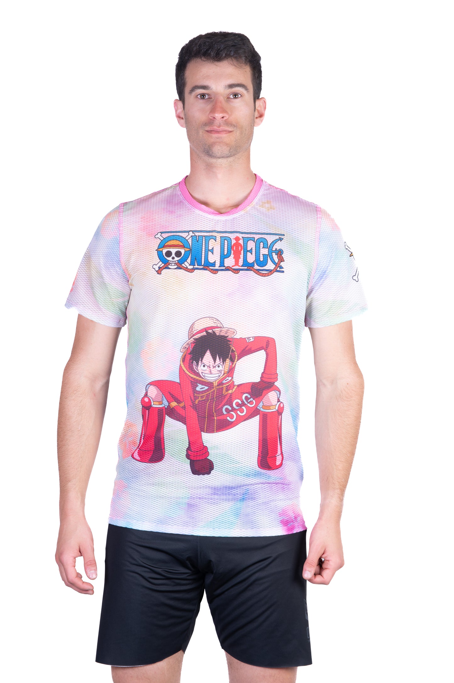 T-shirt de manga curta para homem - One piece egghead luffy and the crew pink