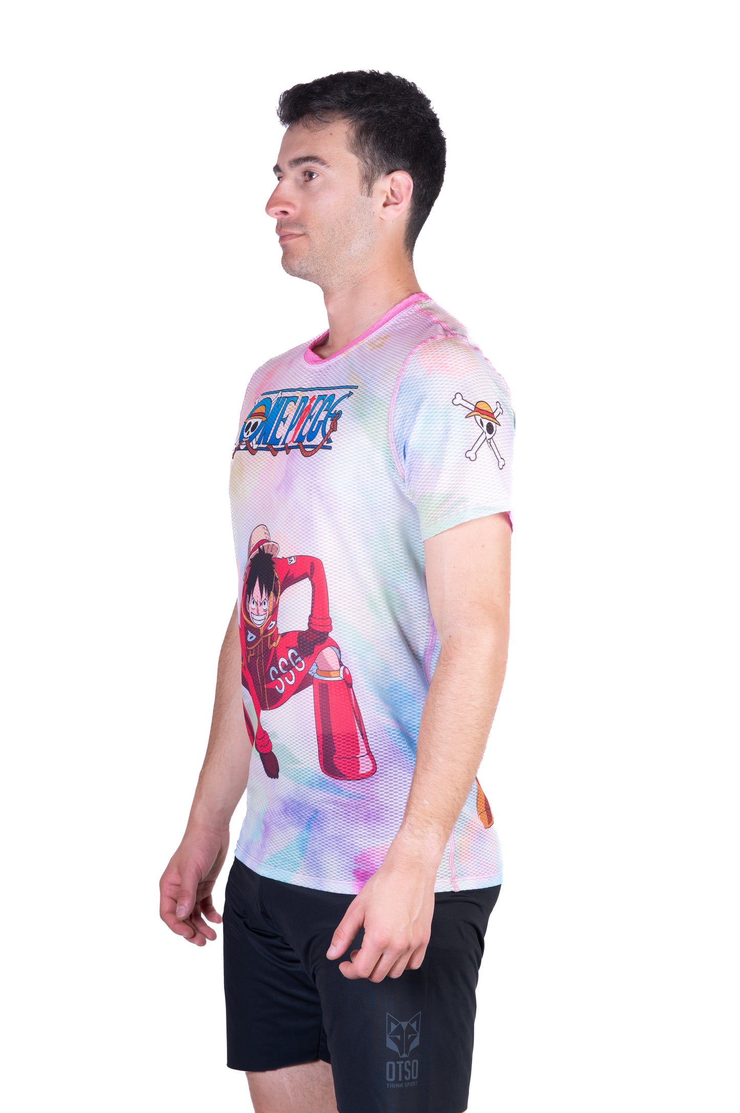 T-shirt de manga curta para homem - One piece egghead luffy and the crew pink