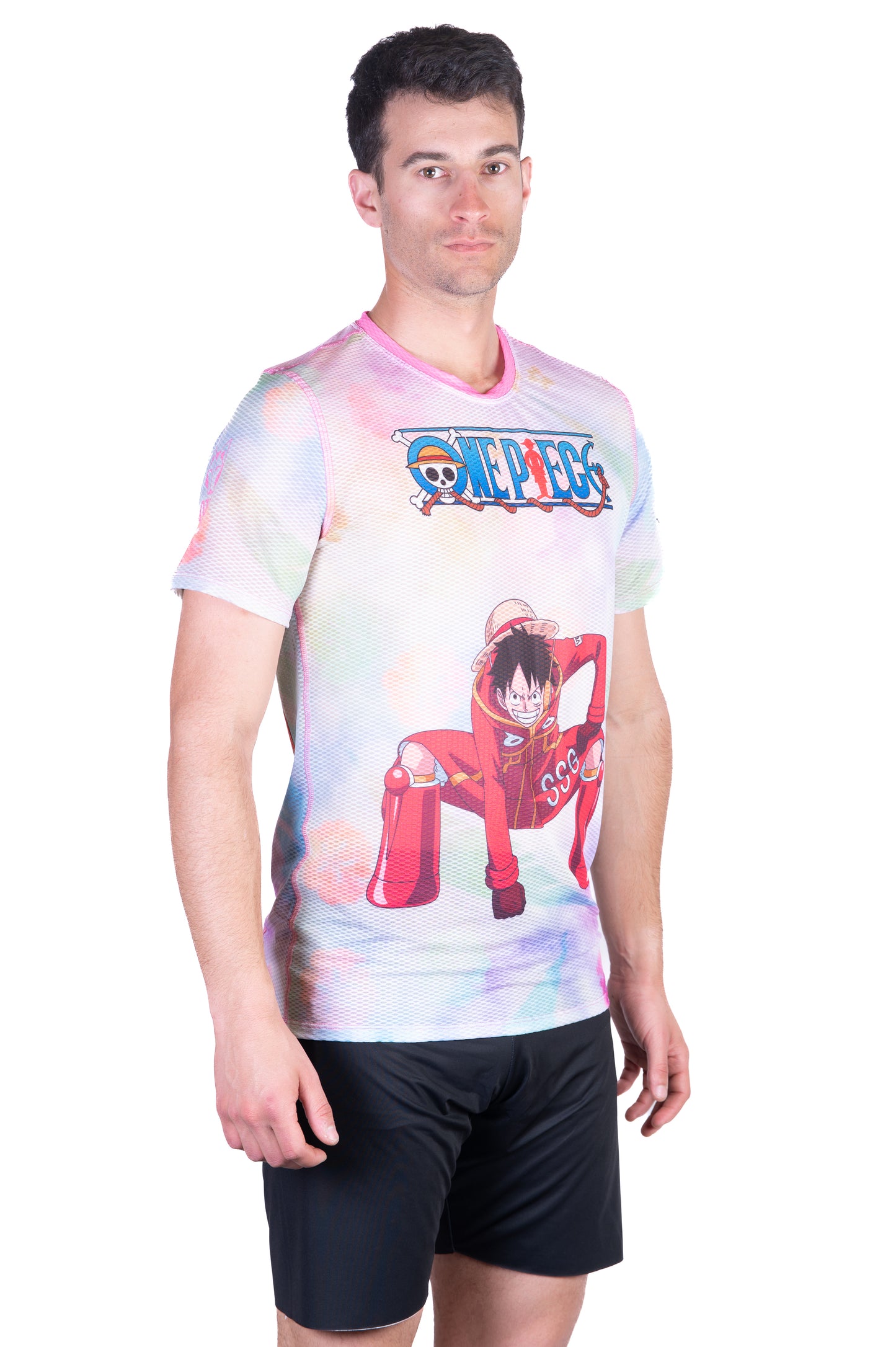 T-shirt de manga curta para homem - One piece egghead luffy and the crew pink