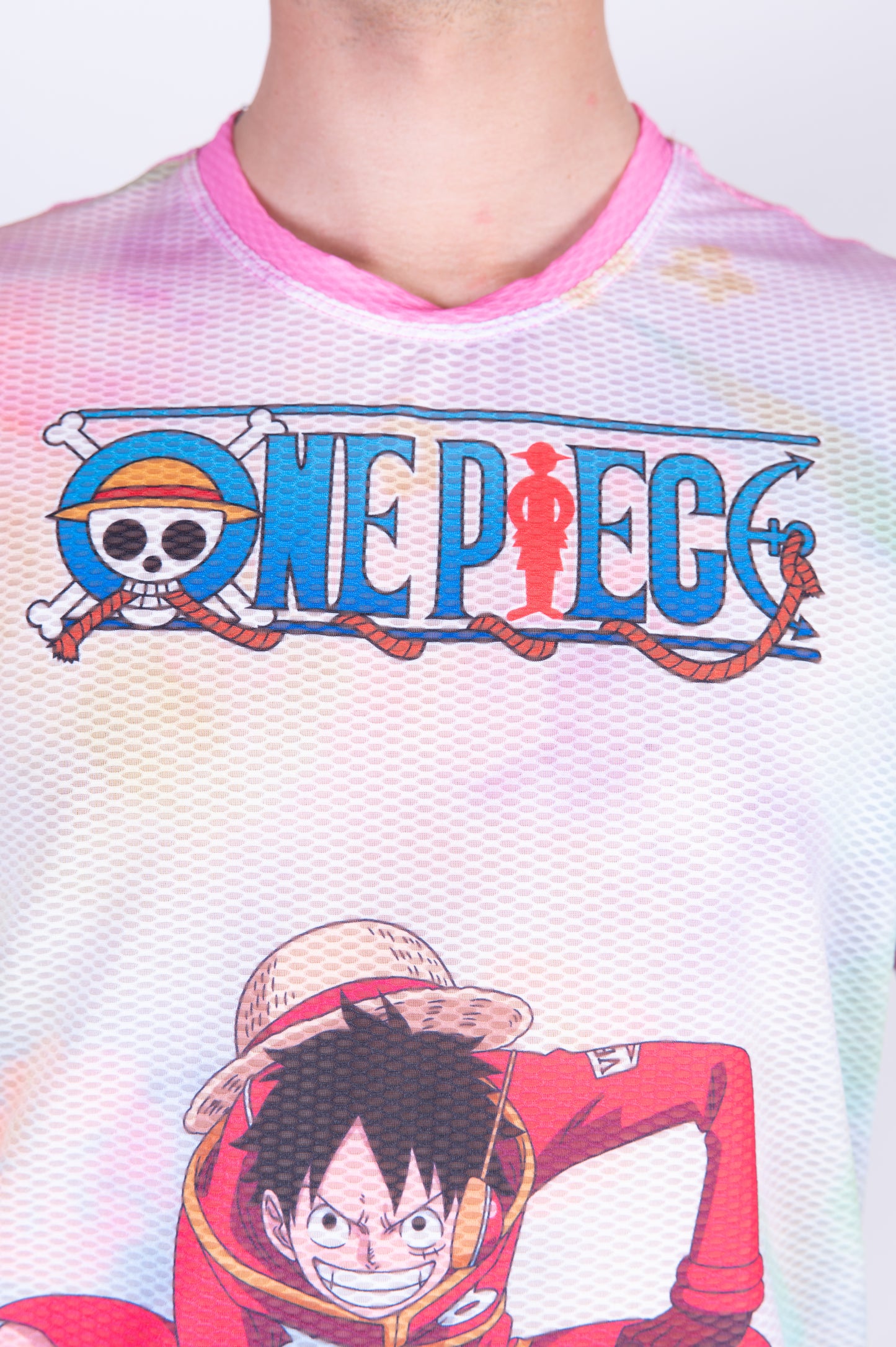 T-shirt de manga curta para homem - One piece egghead luffy and the crew pink