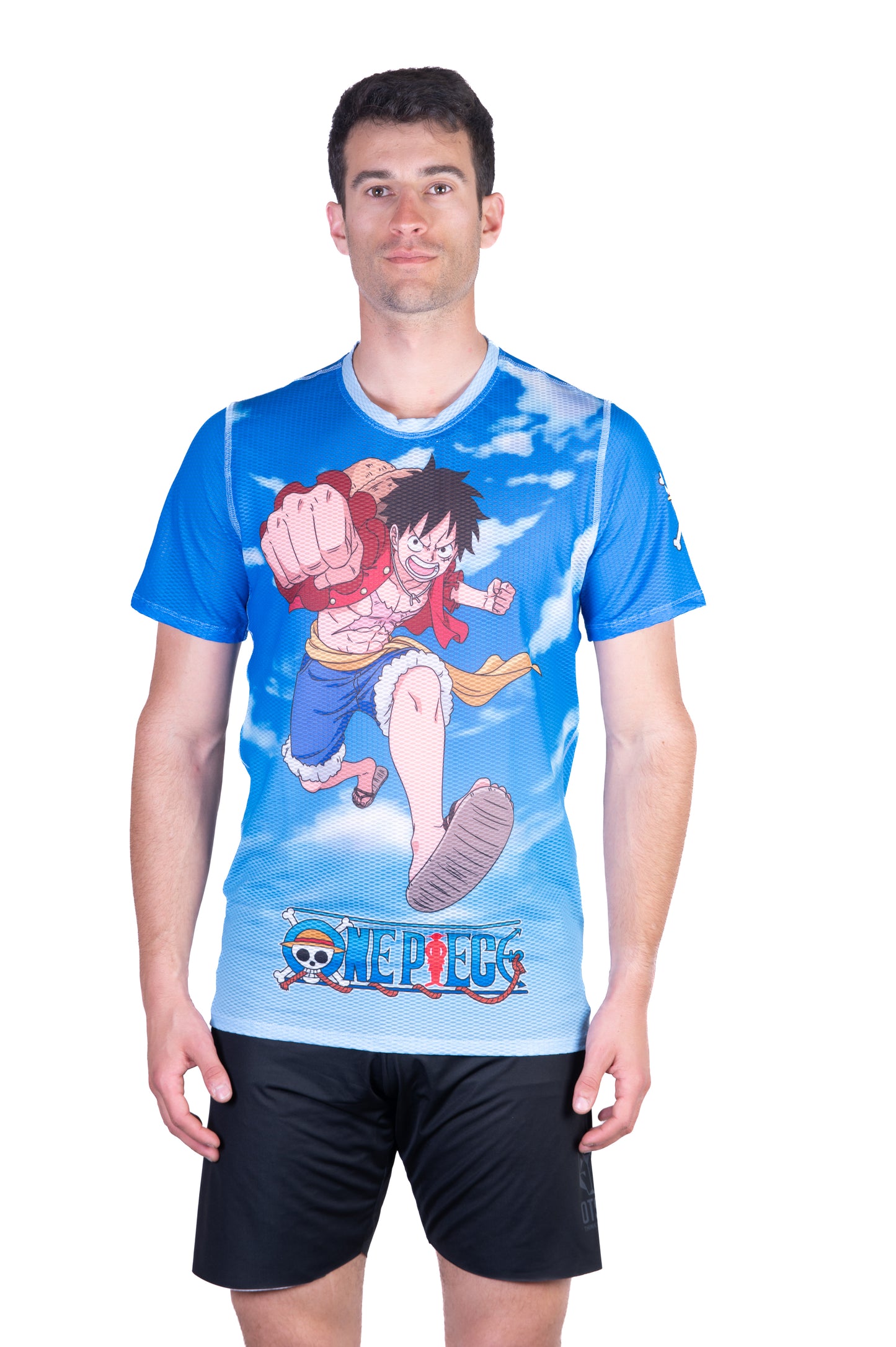 T-shirt de manga curta para homem - One piece fishman luffy and the crew blue
