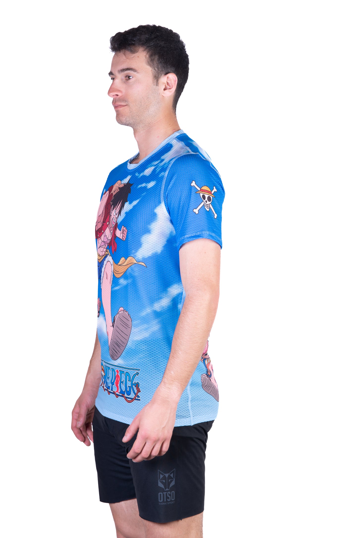 T-shirt de manga curta para homem - One piece fishman luffy and the crew blue