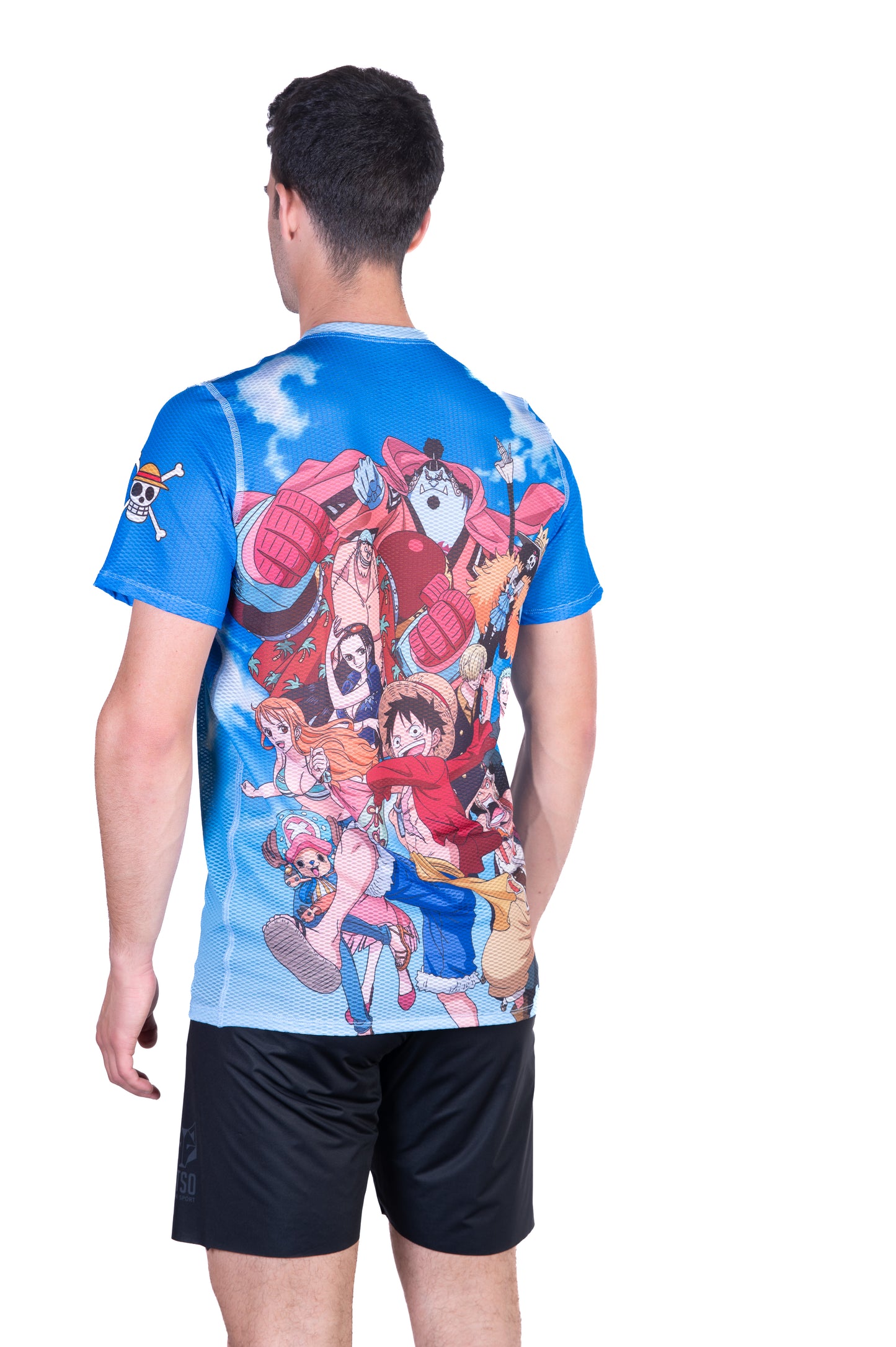 T-shirt de manga curta para homem - One piece fishman luffy and the crew blue