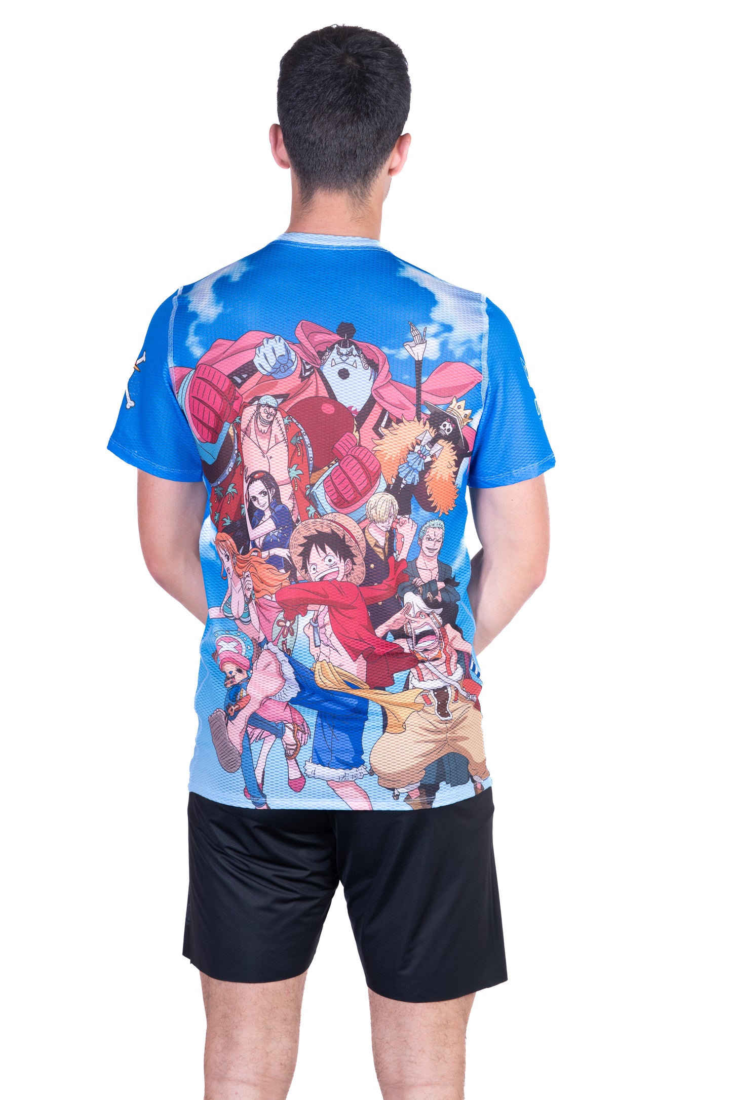 T-shirt de manga curta para homem - One piece fishman luffy and the crew blue