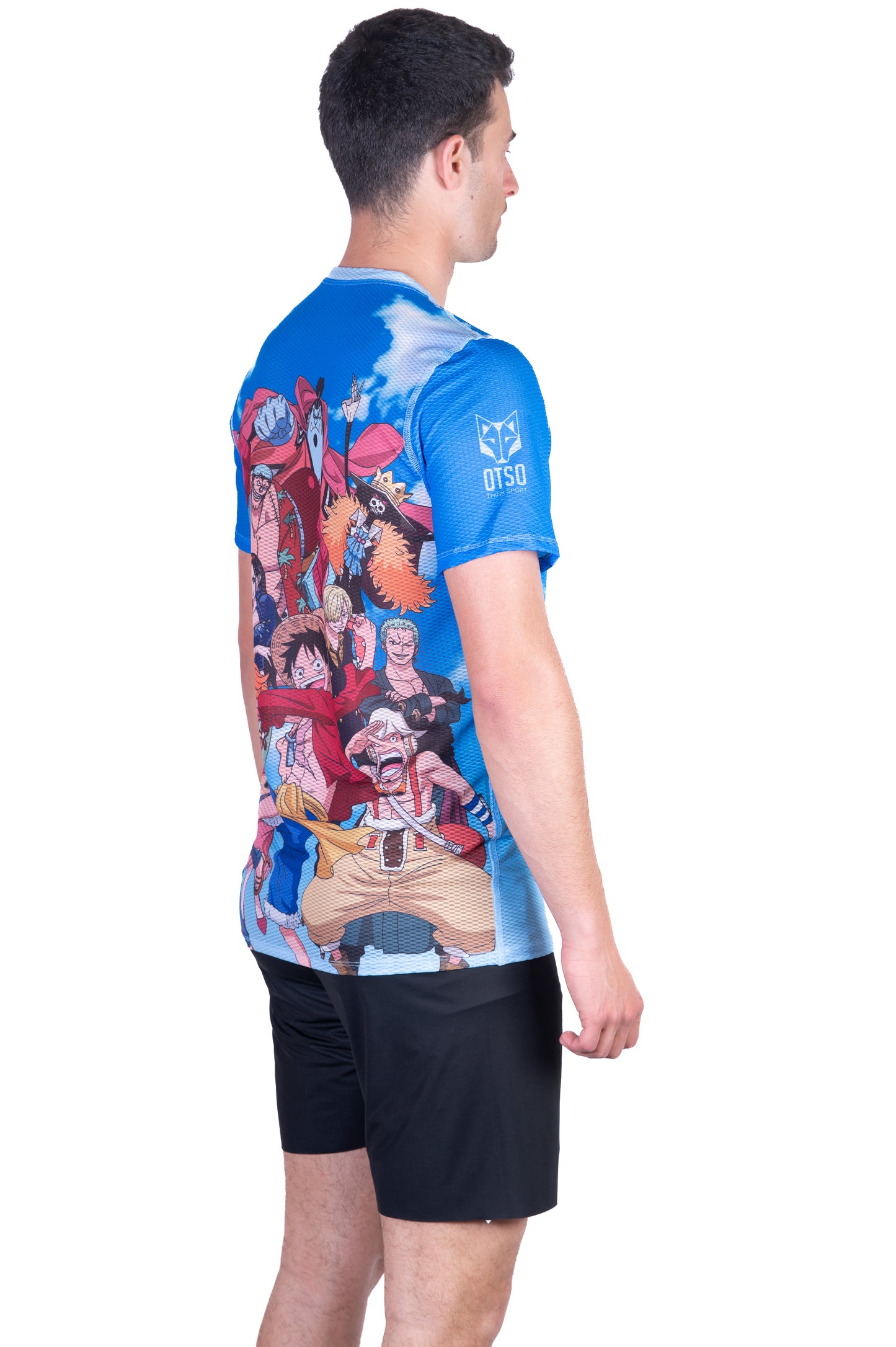 T-shirt de manga curta para homem - One piece fishman luffy and the crew blue