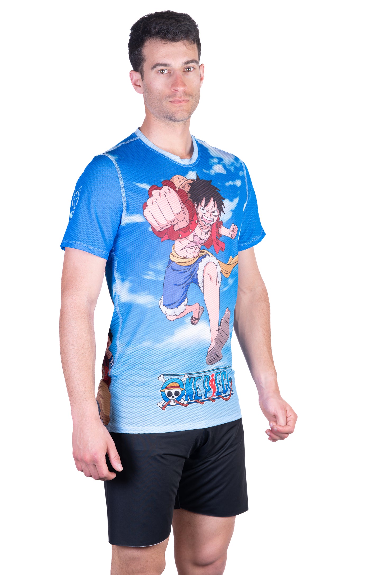 T-shirt de manga curta para homem - One piece fishman luffy and the crew blue