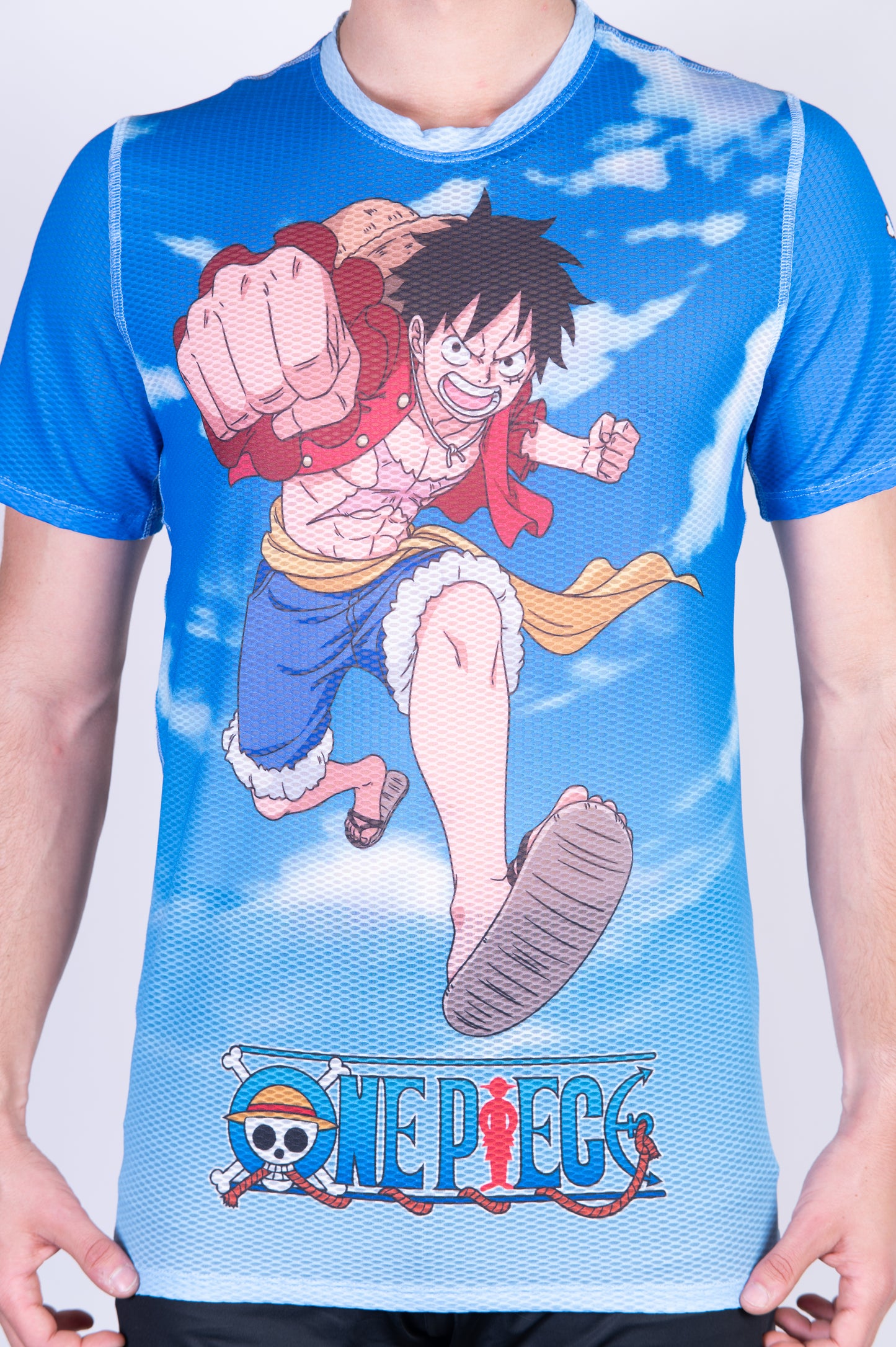 T-shirt de manga curta para homem - One piece fishman luffy and the crew blue