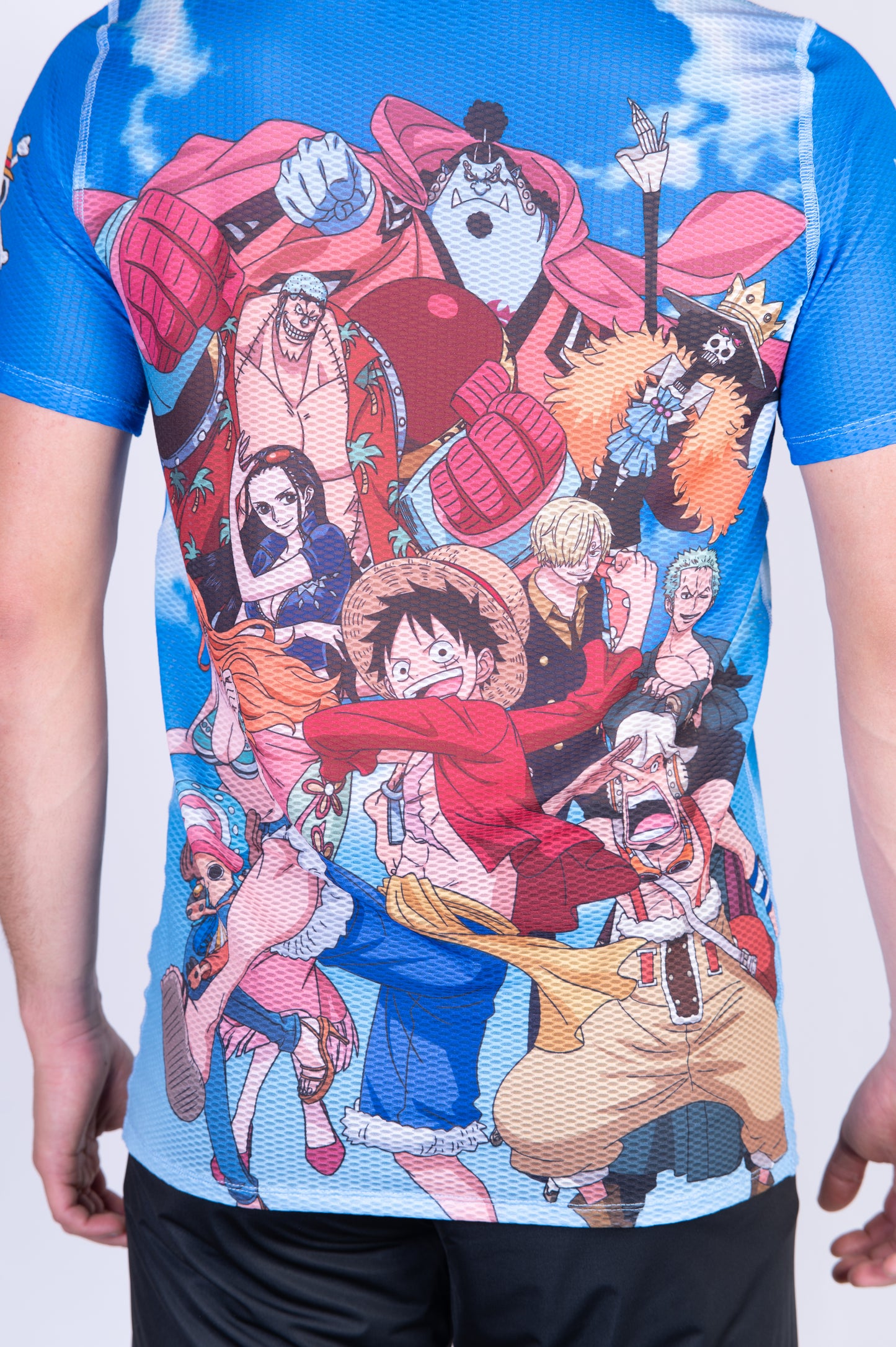T-shirt de manga curta para homem - One piece fishman luffy and the crew blue