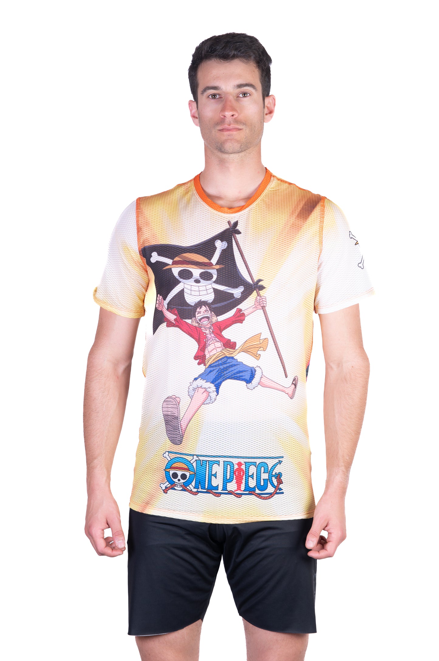 Short sleeve t-shirt men - One piece fishman straw hat crew yellow