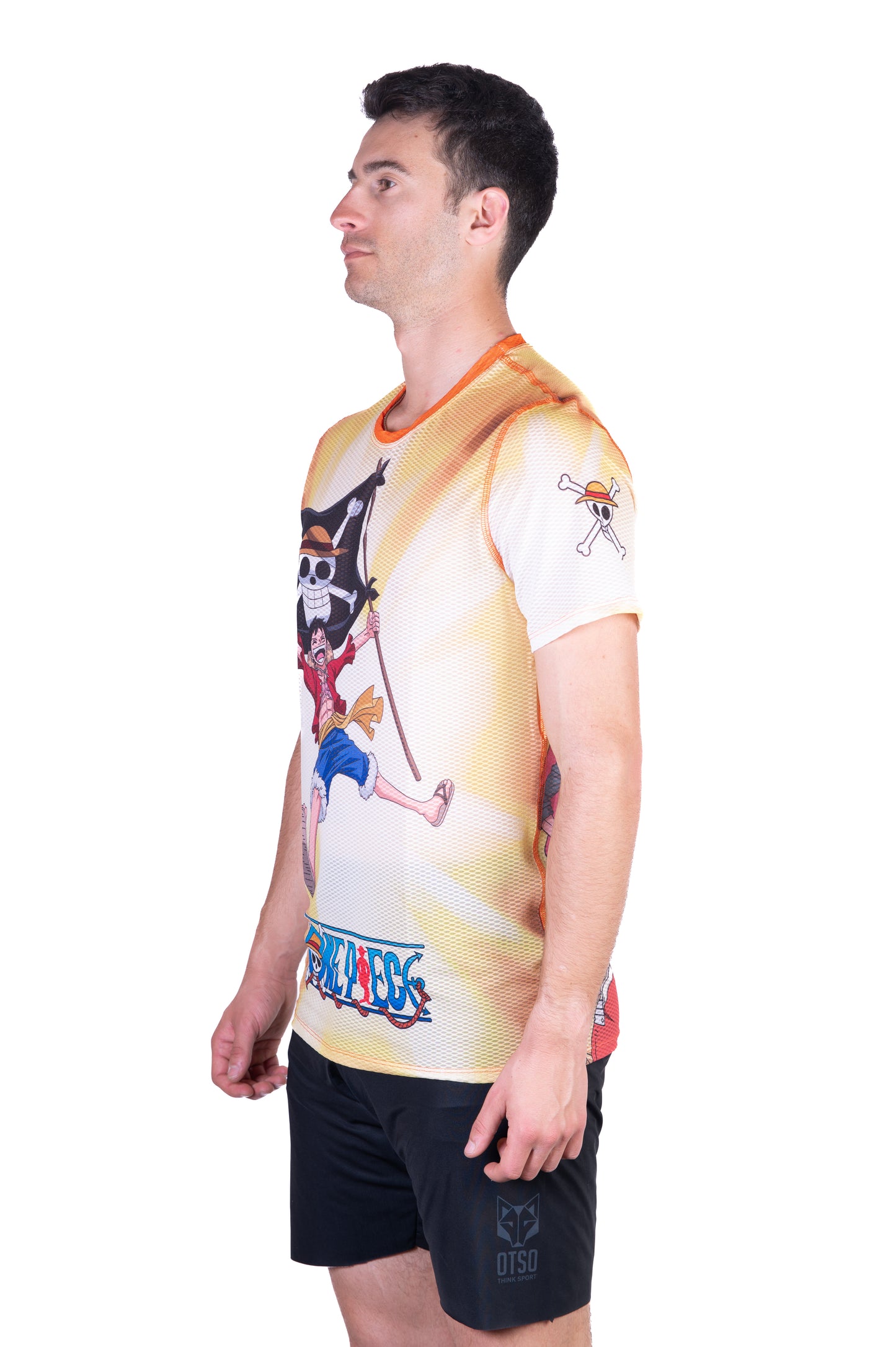 Short sleeve t-shirt men - One piece fishman straw hat crew yellow