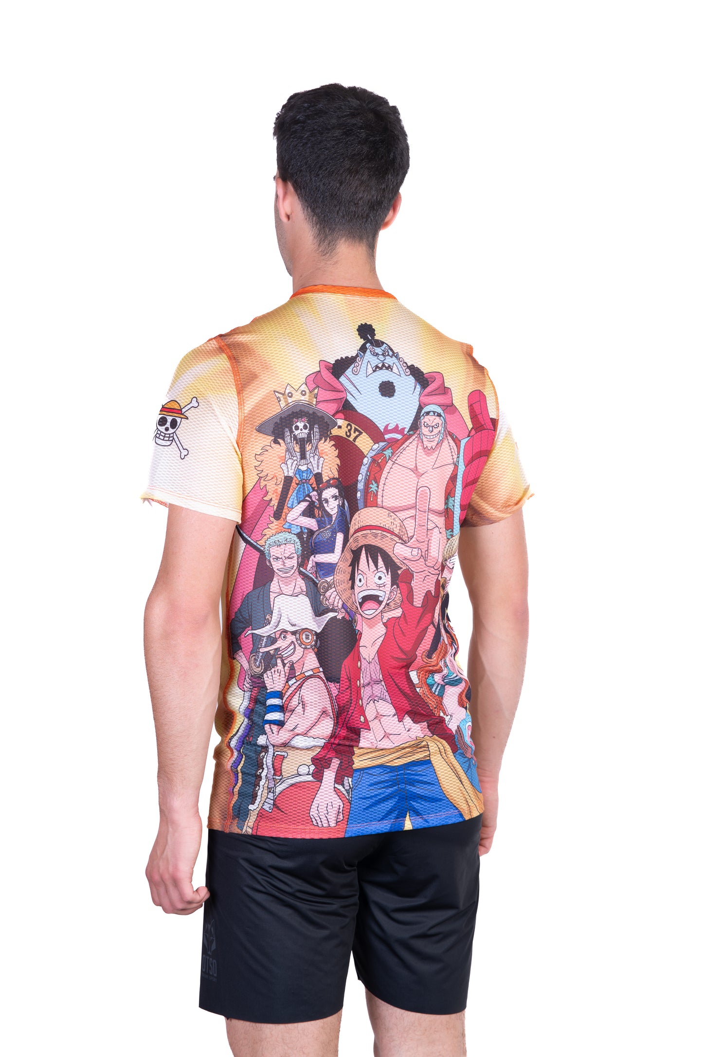 Short sleeve t-shirt men - One piece fishman straw hat crew yellow