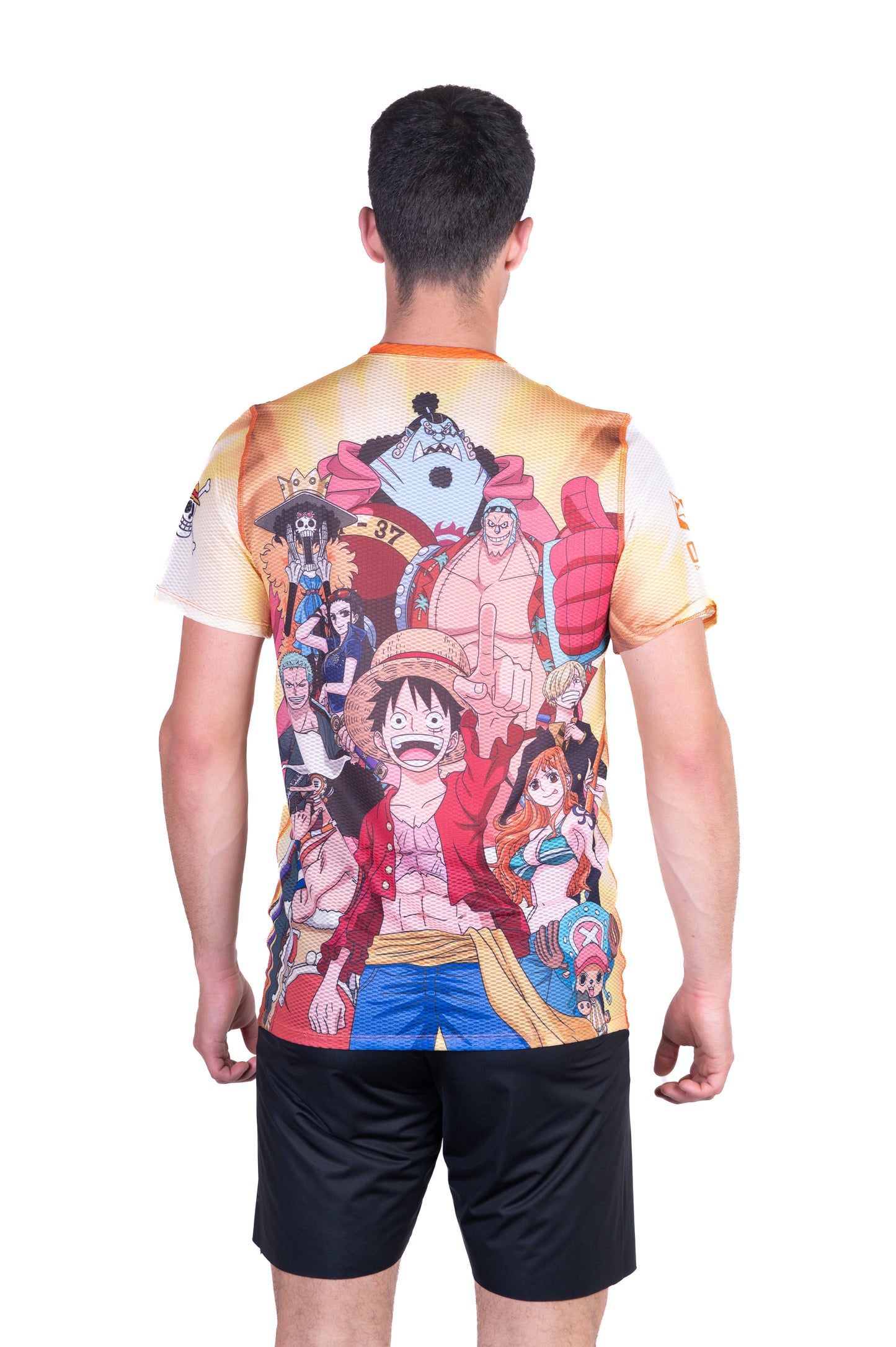 Short sleeve t-shirt men - One piece fishman straw hat crew yellow