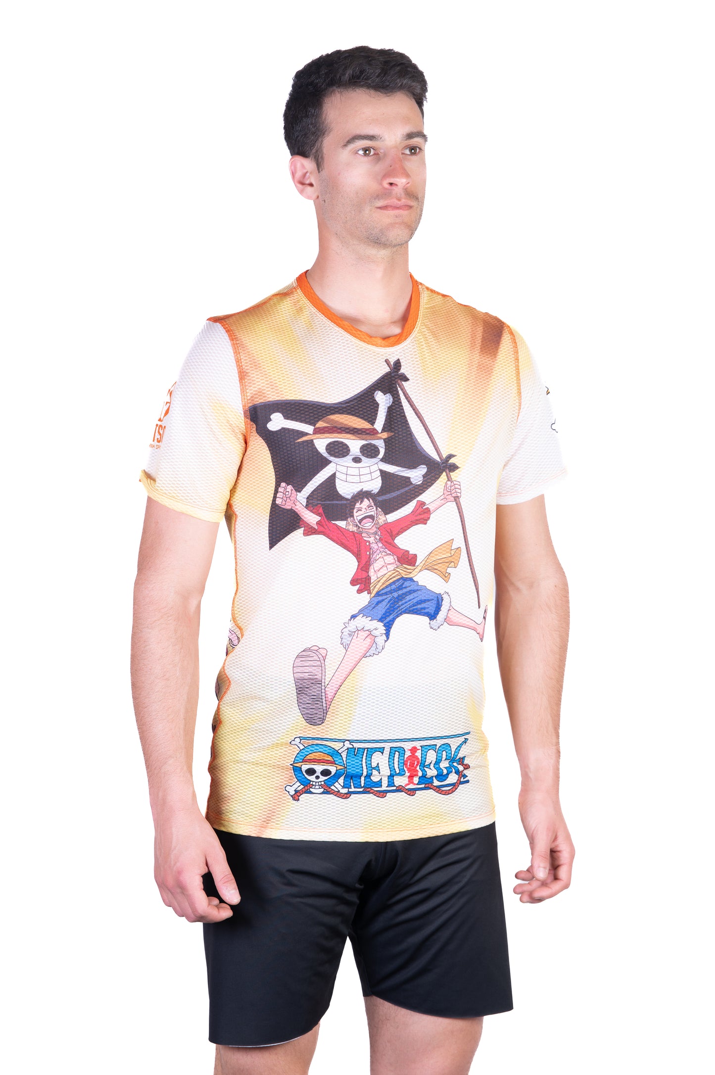 Short sleeve t-shirt men - One piece fishman straw hat crew yellow