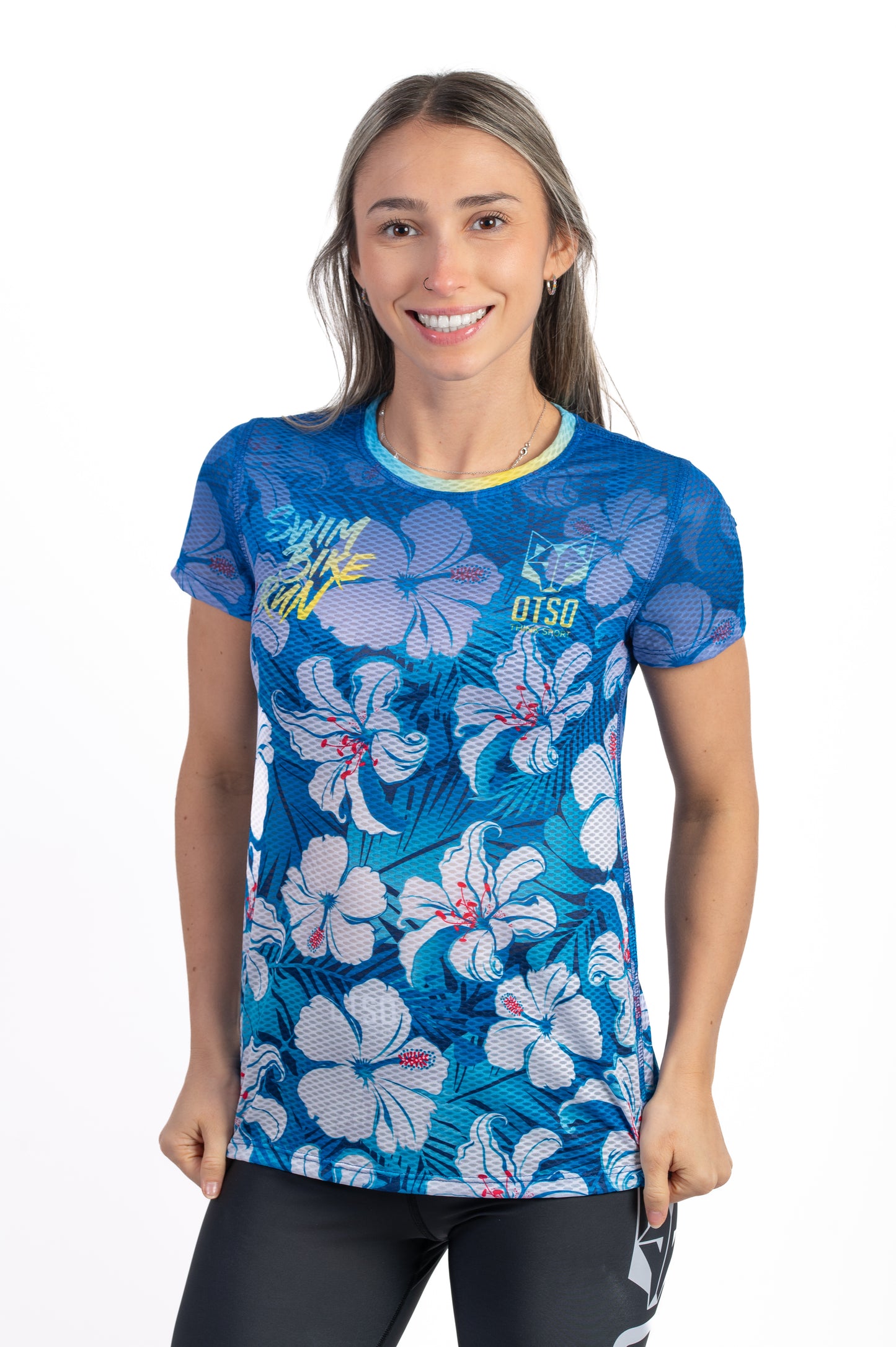 T-shirt manches courtes femme - Swim Bike Run Flower