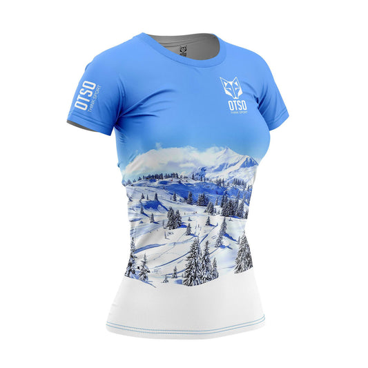 Camiseta de manga curta para mulher - Floresta de Neve