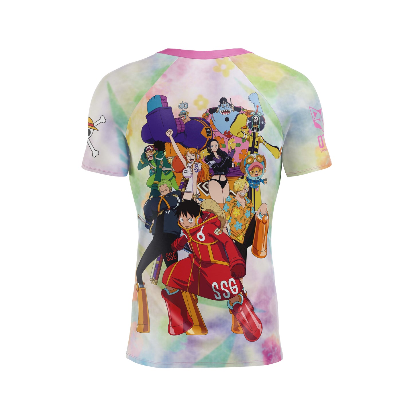 T-shirt de manga curta para homem - One piece egghead luffy and the crew pink