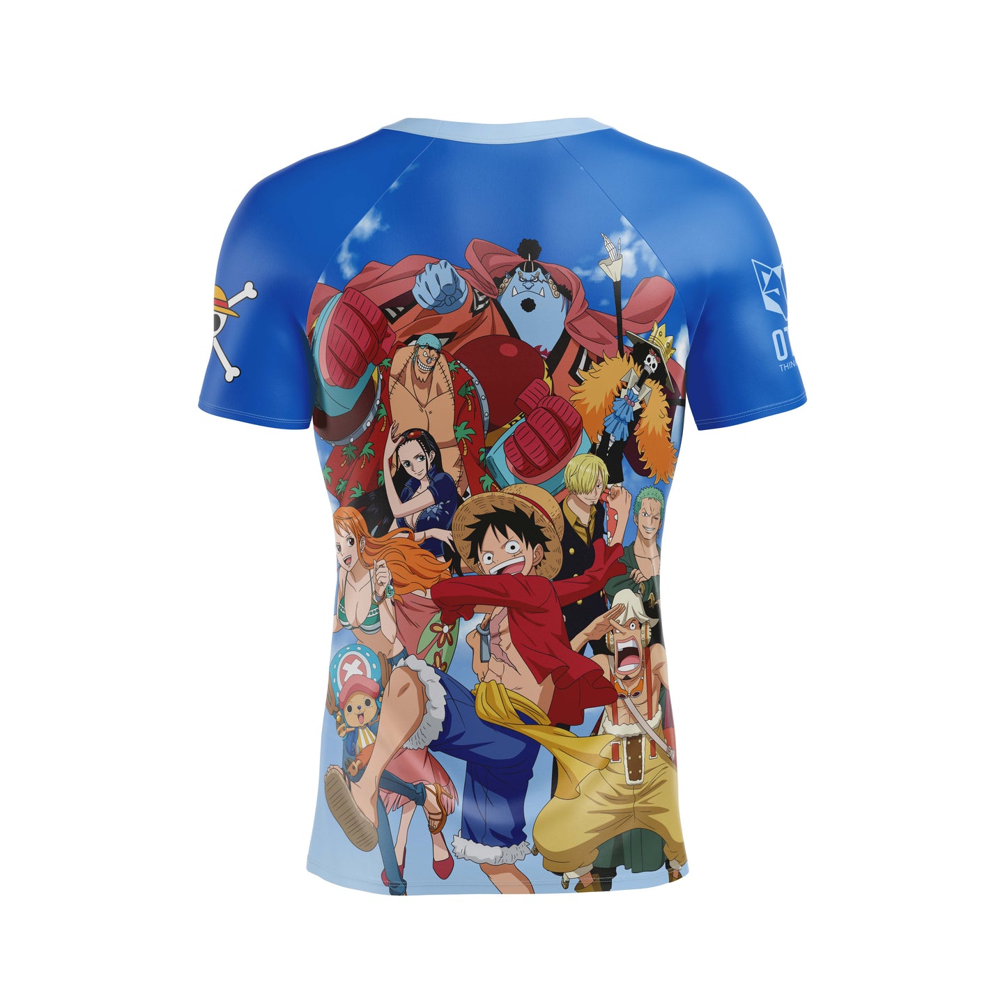 T-shirt de manga curta para homem - One piece fishman luffy and the crew blue
