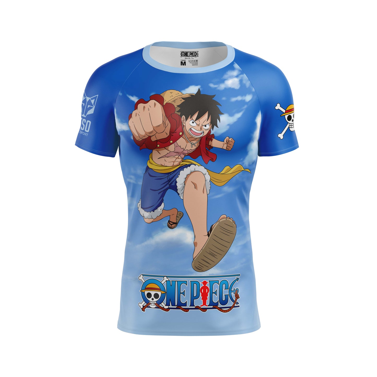 T-shirt de manga curta para homem - One piece fishman luffy and the crew blue