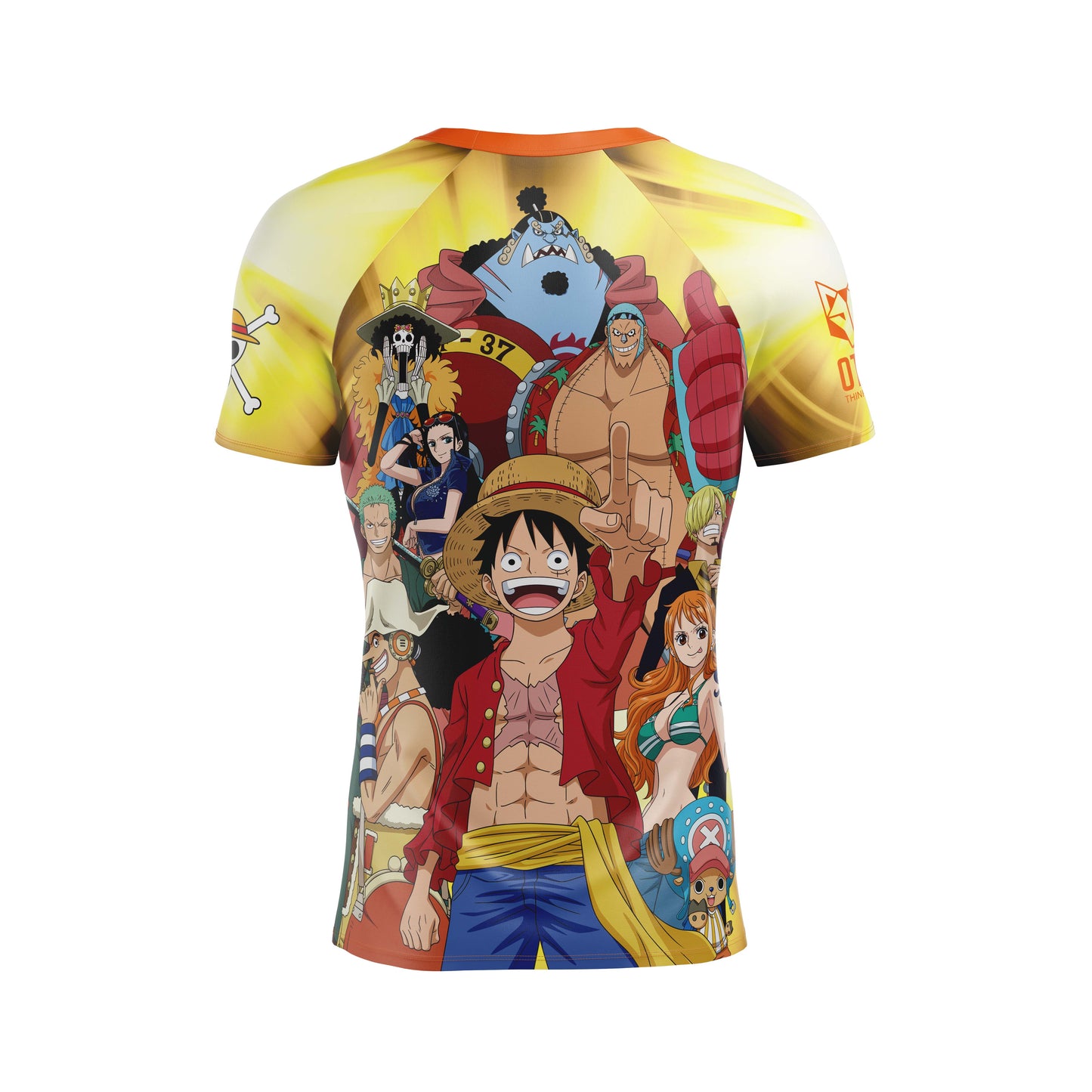Short sleeve t-shirt men - One piece fishman straw hat crew yellow