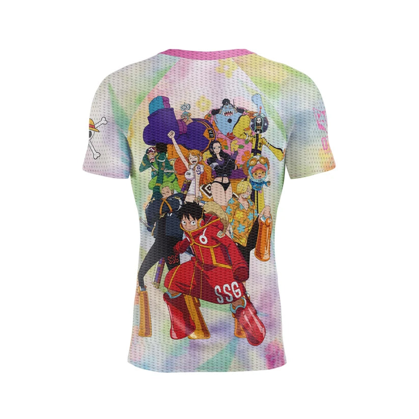Short sleeve t-shirt men - One piece egghead luffy and the crew pink