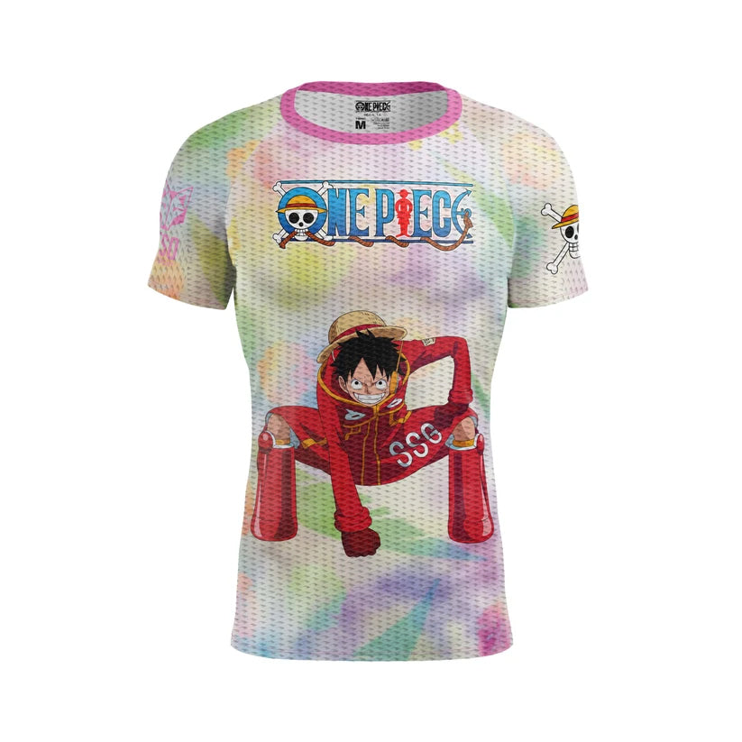 Short sleeve t-shirt men - One piece egghead luffy and the crew pink