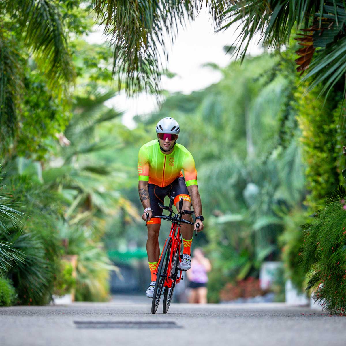 Calções de ciclismo masculino - Fluo Orange (Outlet)