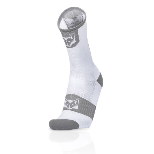 Meias de Ciclismo High Cut - Branco Puro & Cinzento Prateado
